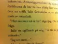 Texten i bilden innehåller citattecken. En person frågar "Hur ska man stå ut här", och Julie svarar med citattecken.