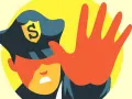 Polis med stopphand, ett tydligt exempel på syftningsfel i kommunikation.
