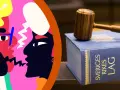 Månntro eller måntro, en illustration av två ansikten i profil med pratbubblor möter en domarklubba på Sveriges Rikes Lag.