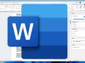 Microsoft Word-fönster med en stor blå "W"-ikon. Editor-panelen visar 83% resultat och förslag för stavning och grammatik, en talstreck-funktion.