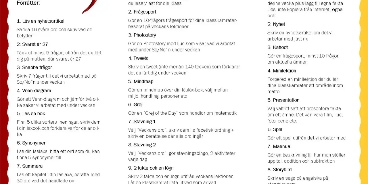 Meny med förrätter, huvudrätter och desserter. En gåta synonym kan vara att hitta ett ord som betyder samma sak.