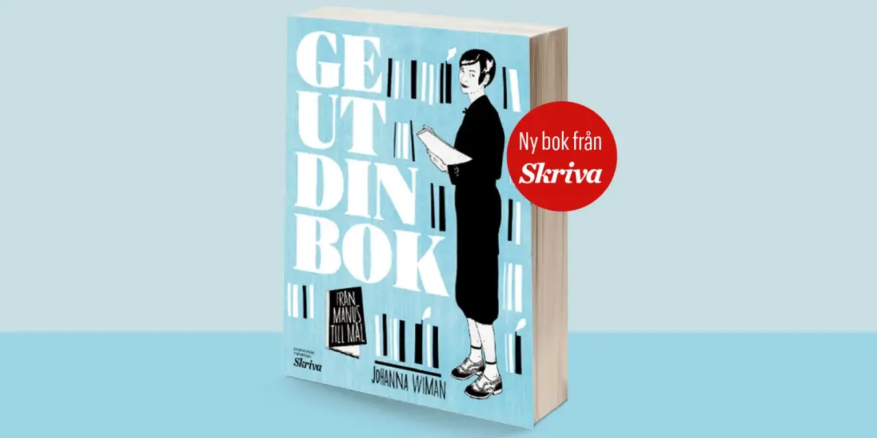 Boken "Ge ut din bok" av Johanna Wiman, en guide för att publicera en bok, med en illustration av en kvinna som läser.