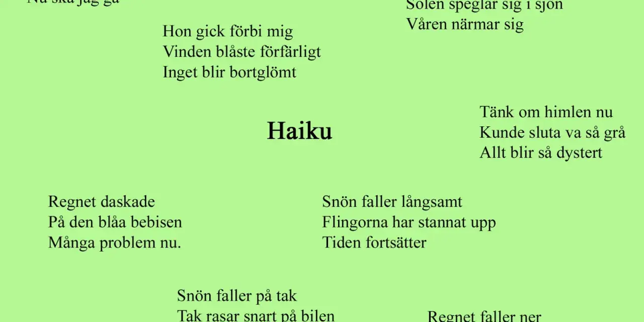 Här är ett haiku dikt exempel med texter om naturen och livet.
