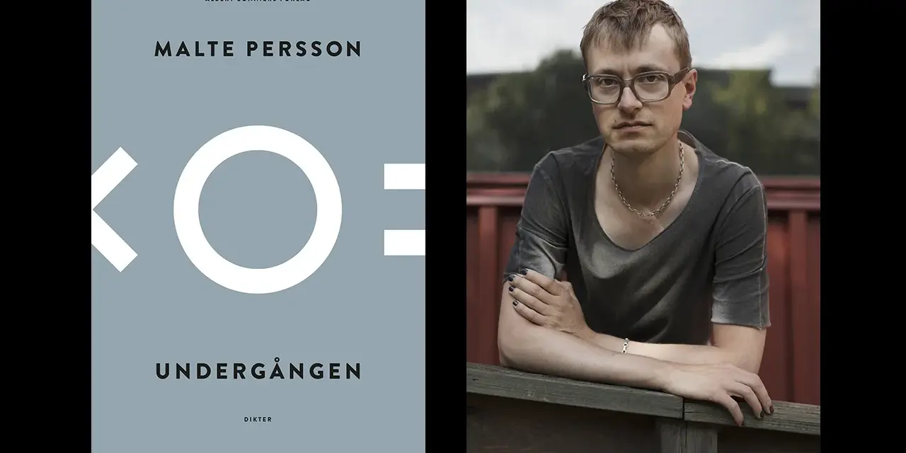 Malte Perssons bok "Undergången" med en bild på författaren. Kanske en versmått lista av dikter.