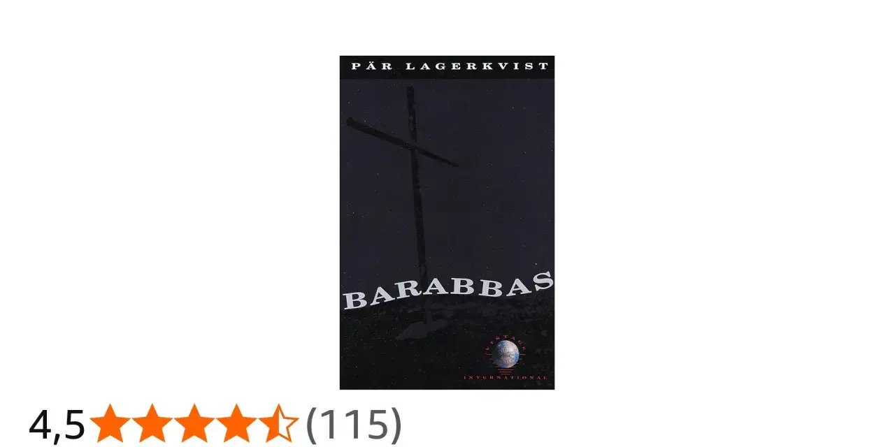 Pär Lagerkvists bok "Barabbas" med en mörk bakgrund och ett kors.