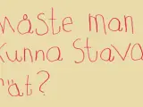 Måste man kunna stava rätt? En noggrann fråga med röd text på gul bakgrund.