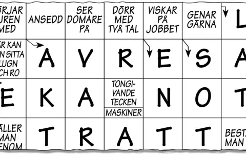 Korsord med bokstäverna A, V, R, E, S, A, N, O, T. En ledtråd är "påvra 4 bokstäver".