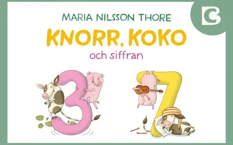 En bok med roliga dikter som rimmar, där kor och grisar leker med siffror.