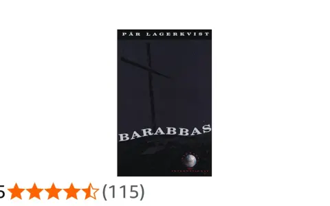 Pär Lagerkvists bok "Barabbas" med en mörk bakgrund och ett kors.