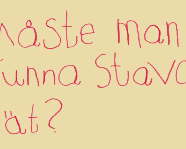 Måste man kunna stava rätt? En noggrann fråga med röd text på gul bakgrund.