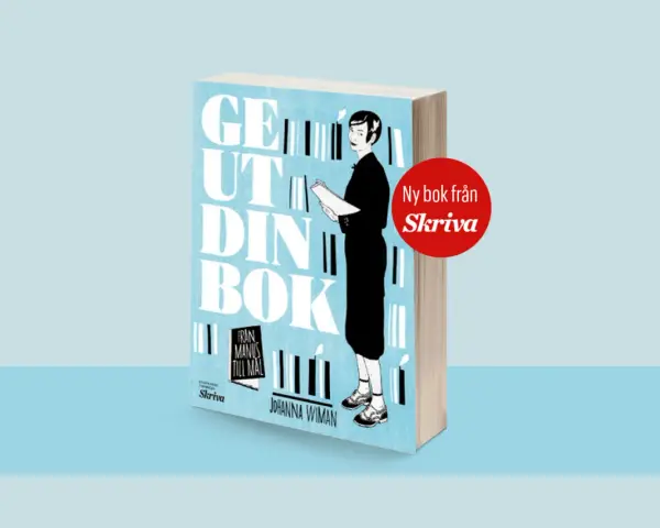 Boken "Ge ut din bok" av Johanna Wiman, en guide för att publicera en bok, med en illustration av en kvinna som läser.