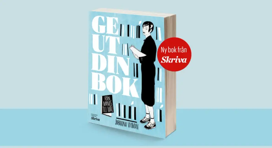 Boken "Ge ut din bok" av Johanna Wiman, en guide för att publicera en bok, med en illustration av en kvinna som läser.