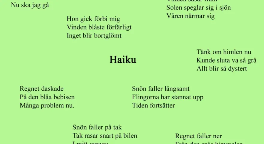 Här är ett haiku dikt exempel med texter om naturen och livet.