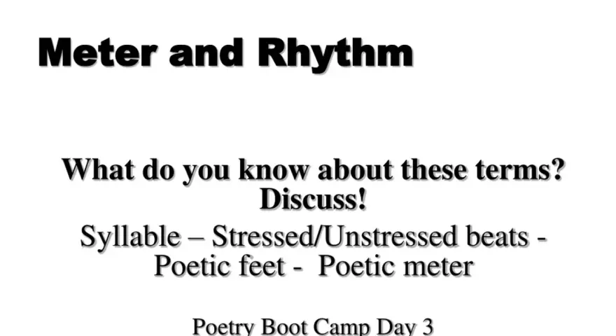 Takt i versen utforskas: "Meter and Rhythm" med fokus på stavelse, betoning och poetiska fötter. Poetry Boot Camp Dag 3.