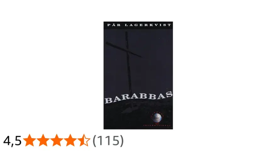 Pär Lagerkvists bok "Barabbas" med en mörk bakgrund och ett kors.