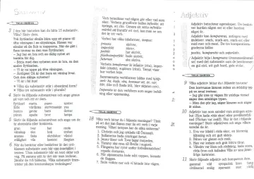 Svenska ordklasser: substantiv, verb och adjektiv förklaras. Exempel på hur de används i meningar ges.
